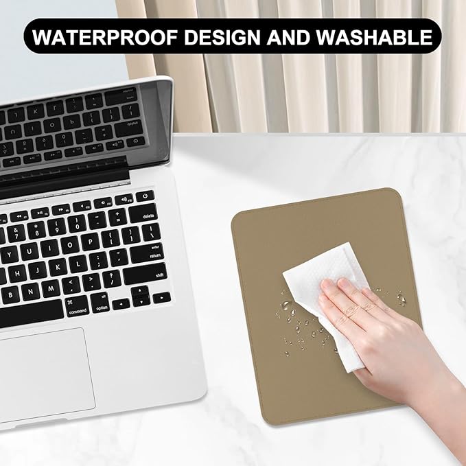 Leather Mouse Pad, Office Mouse Mat Non-Slip Rubber Base Stitched Edge Washable Waterproof Rectangular Mousepad for Office Gaming PC Laptop, 9.8" x 7.9", Apricot