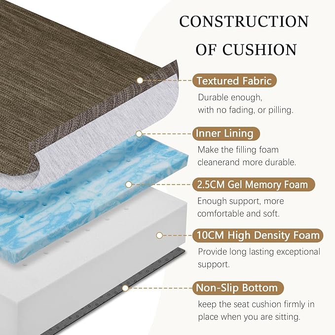 baibu Extra Large Dual-Layer Gel Memory Foam Recliner Cushions for Elderly, 20x20x5 Inch Thick Non-Slip Recliner Seat Cushion Suitable for Couch for Easy to Stand Up & Reduce Hip & Lumbar Pain, Brown