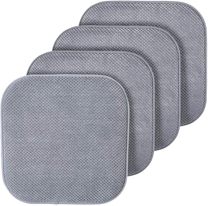 GoodGram 4 Pack Non Slip Ultra Soft Chenille Honeycomb Premium Comfort Memory Foam Chair Pads/Cushions - Assorted Colors (Gray)