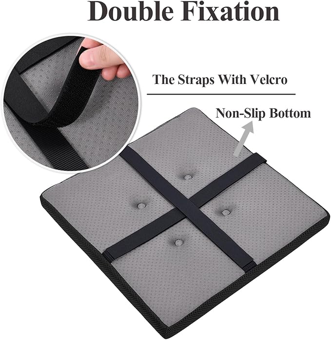 baibu 12 Inches Memory Foam Square Stool Cushions with Ties Set of 2, Dual-Layer Design Breathable Square Chair Pads Seat Cushions with Non-Slip Bottom - Only 2 Pads (12" (2PC), Black)