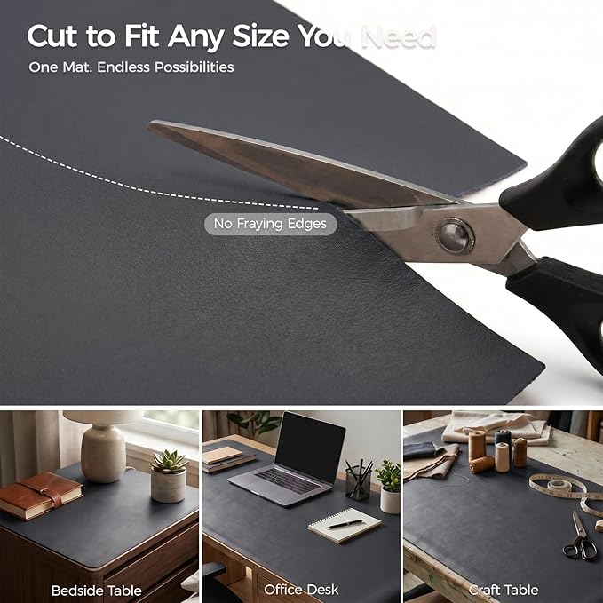 1.6mm Thick Leather 20x60 Inch Non-Slip Mat, Waterproof Countertop Protector, Large Kitchen Island Topper/Craft Worktable Mat, Obsidian Black