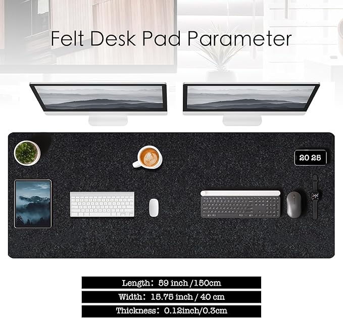 59’’x15.75” Large Felt Desk Mat, Computer Mat for Desk, Non-Slip Mouse Pad, Office Supplies Desk Protector, Desk Accessories for Home and Office (Dark Gray)
