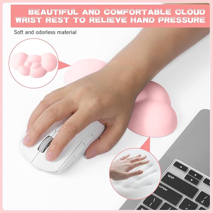 ATTACK SHARK 4 in1 Cloud Mouse Pad,Keyboard Wrist Rest,Mouse Wrist Rest Support,and Leather Coaster Set with Office Desk Mat,Non-Slip PU Desk Pad Memory Foam Ergonomic Pain Relief for Office and Home