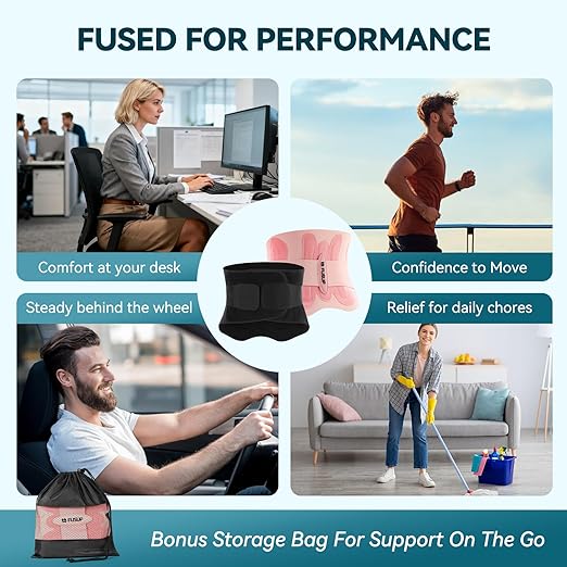 Invisible Back Brace with 0.5mm Ultra-Thin & Seamless Design Under Clothing, FUSUP Anti-Slip Lumbar Support Belt with 2 Removable & Adjustable Straps - for Low Back Pain, Back Injuries, Office, Daily Wear, Sports (Women & Men) (Pink, Large)