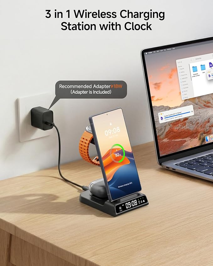 Wireless Charger for Samsung S26 Ultra/S26+, Wireless Charging Station for Galaxy S25 Ultra/S25+/S25/Z Flip7/Z Fold/S24/S23/S22, for Galaxy Watch 8/8 Classic/7/Ultra/6/5, Galaxy Buds4 Pro (Black)