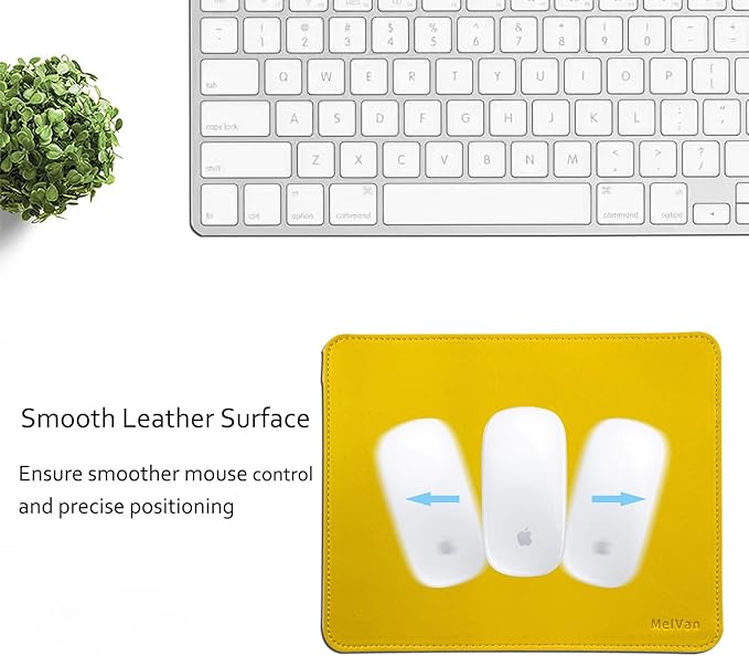 MelVan PU Leather Mouse Pad with Stitched Edge, Wood Mousepad, Waterproof Gaming Mouse Pad Mat for Computers, Laptop, Office & Home, 10.2" x 8.3", 1 Pack (Yellow)