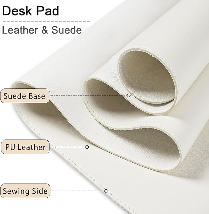Large Desk Pad, 47.2" x 17" PU Leather Desk Mat for Desktop, Non-Slip Office Desk Mat for Desk, Desk Blotter Pad, Waterproof Computer Pad for Desk, Keyboard Mats for Home & Office (Ivory White)