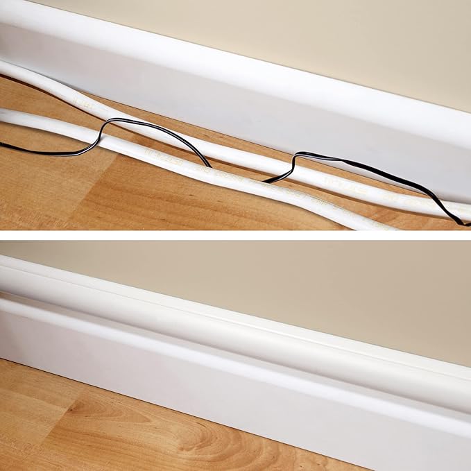 D-Line Cable Trunking White, 8-Meter Pack, One-Piece Half Round Wire Covers, Paintable Self-Adhesive Cable Hider, TV Wire Hider, Cable Management - 8X 30mm (W) x 15mm (H) x 1-Meter Length (8-Meter)
