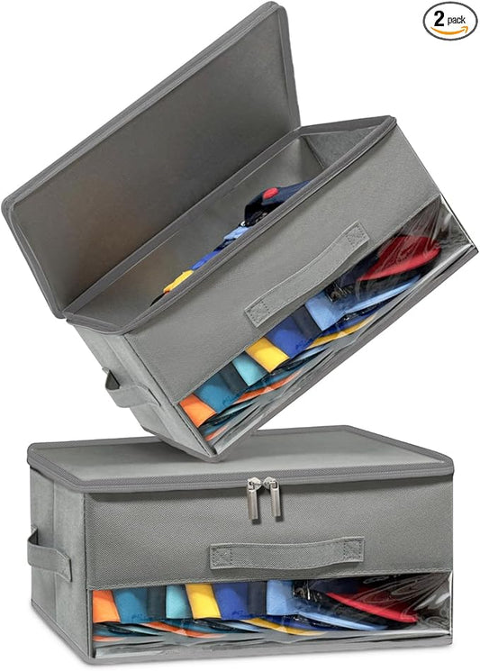 2 PCS Stackable Hat Storage for Baseball Caps, Space Saving Hat Organizer Box for Closet, with All Around Cardboard Support, Zipper Lid, Clear Window and 3 Handle, Each Holds 12 Hats