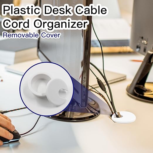 2pcs 1-1/2 Inch Desk Grommet, Plastic Desk Hole Cover, White Cable Hole Cover, Desk Hole Grommet for Wire Cord Organizing Office Computer Desk