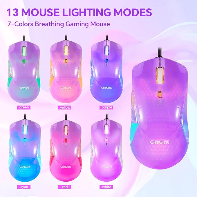 CHONCHOW RGB Gaming Keyboard and Mouse Combo,USB Wired Custom Clear Keyboards, Rainbow LED Backlight Transparent Keyboard Mouse Set for Computer Windows PC PS4 Xbox Laptop