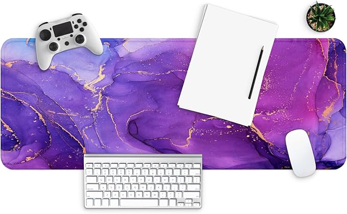 MAY FLOWER Gaming Mouse pad, Large Laptop Mousepad, Full Keyboard Mat, Long Computer Mouse Mat for Home and Office, Anti-Slip Rubber Base, 31.5 x 11.8 Inches (Purple Marble)
