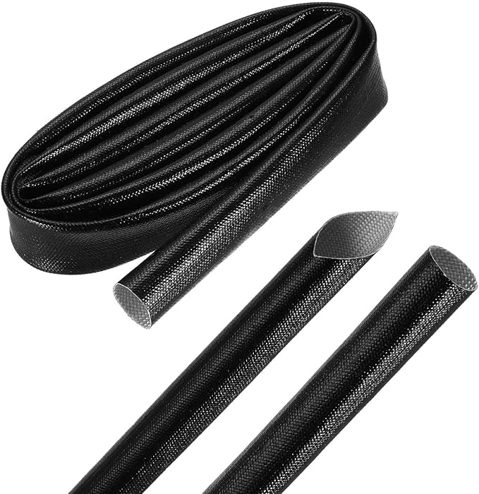MECCANIXITY 3ft Braided Cable Sleeve, 0.7" ID 200C Heat Resistant 1500V Fiberglass Wire Insulation Cord Protector Organizer Wires Management for Motor Engine Fuel Line, Black