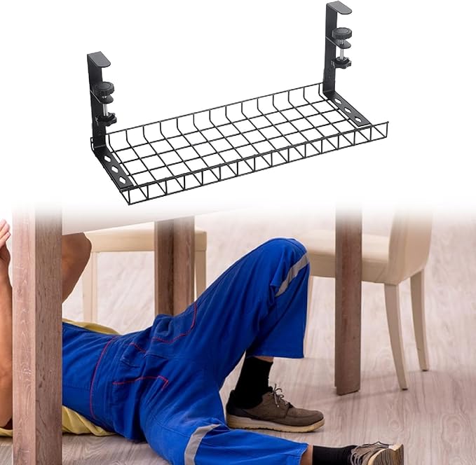 Wire Management Tray Adjustable Cable Tray No Drill Open Slots Cable Raceway Tidy Wire Organiser for Kitchen Internet Cafe