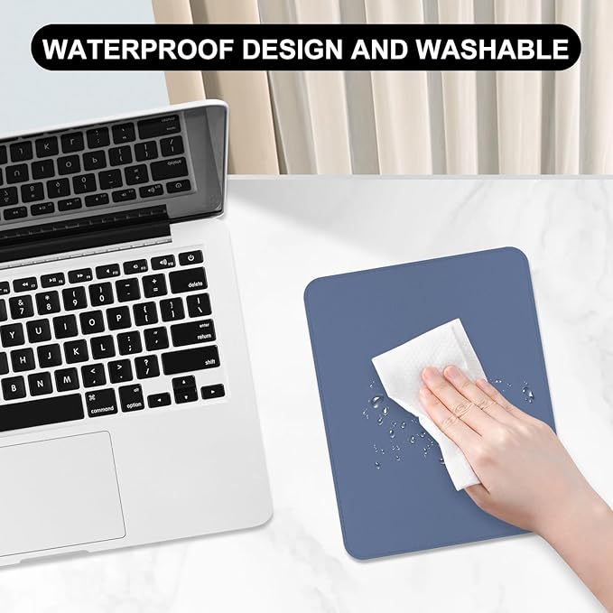 Leather Mouse Pad, Office Mouse Mat Non-Slip Rubber Base Stitched Edge Washable Waterproof Rectangular Mousepad for Office Gaming PC Laptop, 9.8" x 7.9", Gray Blue