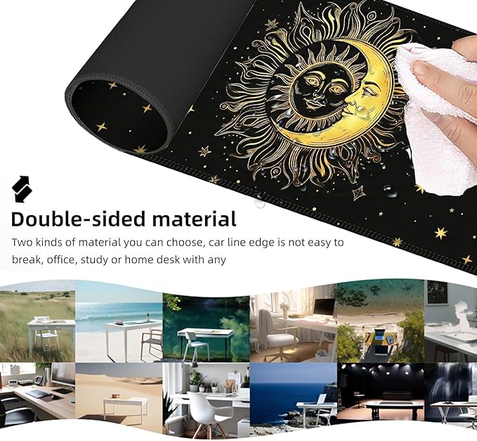 Ergonomic Mouse Pad Set with Wrist Support for Keyboard and Wrist Rest for Mouse, Memory Foam Comfort, Non-Slip Large Desk Mat for Home Office Pain Relief,Sun Moon Star