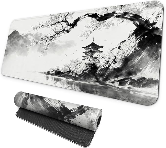 MAY FLOWER Gaming Mouse pad, Large Laptop Mousepad, Full Keyboard Mat, Long Computer Mouse Mat for Home and Office, Anti-Slip Rubber Base, 31.5 x 11.8 Inches (Japanese Cherry Blossom)