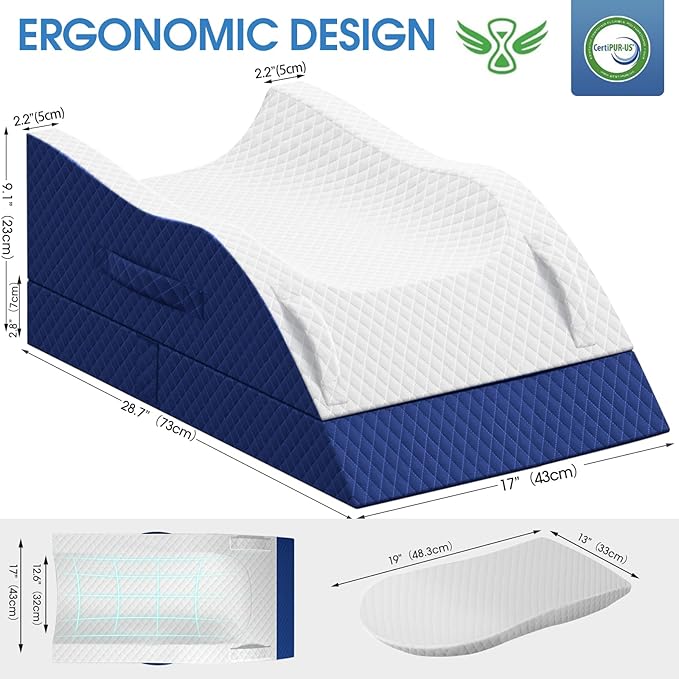 TranquilRelax Leg Pillow, Leg Elevation Pillow with Pad and Memory Foam, Height Adjustable Bolster Pillow for Legs, Leg Pillow Elevation Blood Circulation, for Post-Surgery, Blue