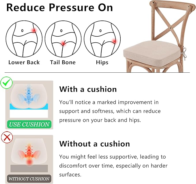Nordjager Dining Chair Cushions Set of 6 Memory Foam Chair Cushion, Comfortable Dining Chair Pad Removable Slip Resistant Kitchen Chair Seat Cushion (6 Piece, Beige)