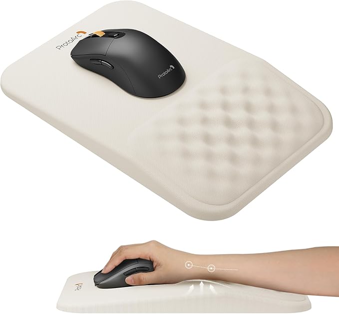 ProtoArc MP50 Ergonomic Mouse Pad with Wrist Rest, MP50 Mousepad with Massage Design, Soft Memory Foam and Non-Slip PU Base for Pain Relief, Desk, Home, Office, 12x8 Inches, Beige