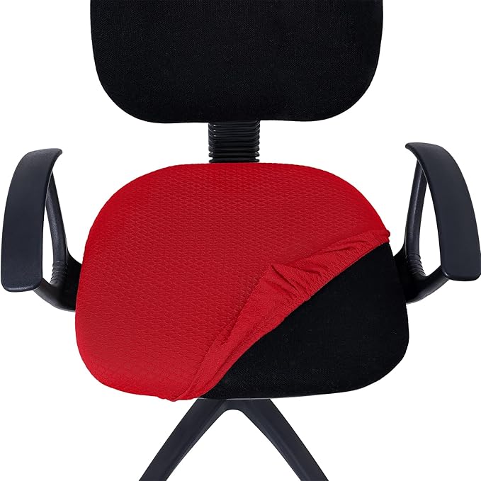 Smiry Stretch Jacquard Office Computer Chair Seat Covers, Removable Washable Anti-dust Desk Chair Seat Cushion Protectors - Red
