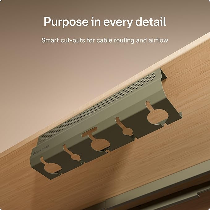 Desktronic Cable Duct Desk Green Set of 2 - Stainless Steel Cable Management Desk Cable Duct with 5 Cable Cut-Outs - Easy to Install Cable Organiser - Cable Holder