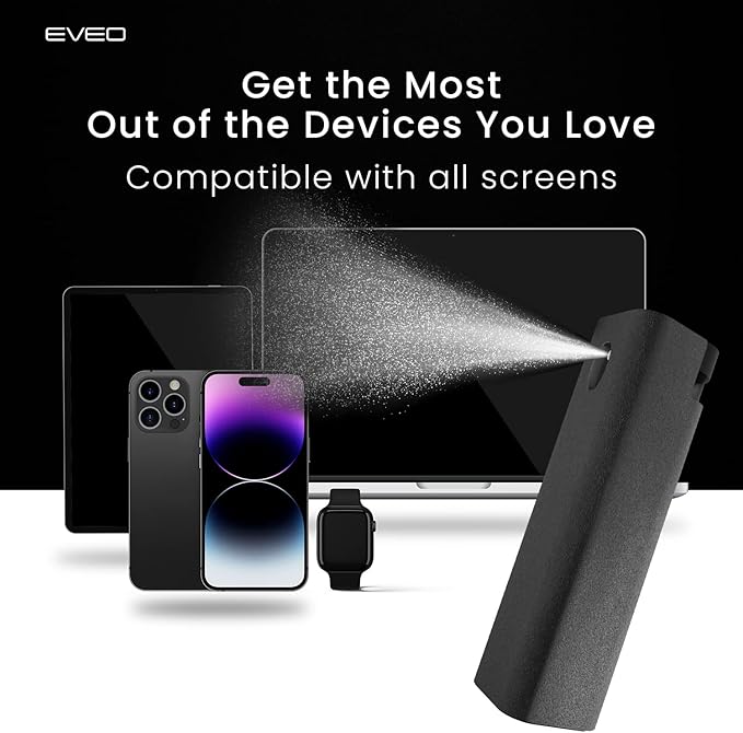 EVEO Car Screen Cleaner Spray and Wipe -2-in-1 iPhone Cleaner, iPad Screen Cleaner & Phone Screen Cleaner - Touchscreen Mist Cleaner for Laptop, Computer, MacBook and More - 2 Pack (Blue & Cream)