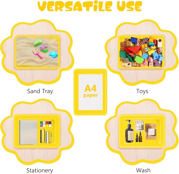 ShineMe 6 Pack Paper Trays for Classroom, Yellow Plastic Book Bins with Colorful Labels, Stackable Letter Size Storage Tray, Desk Organizer Tray for Home, School and Office