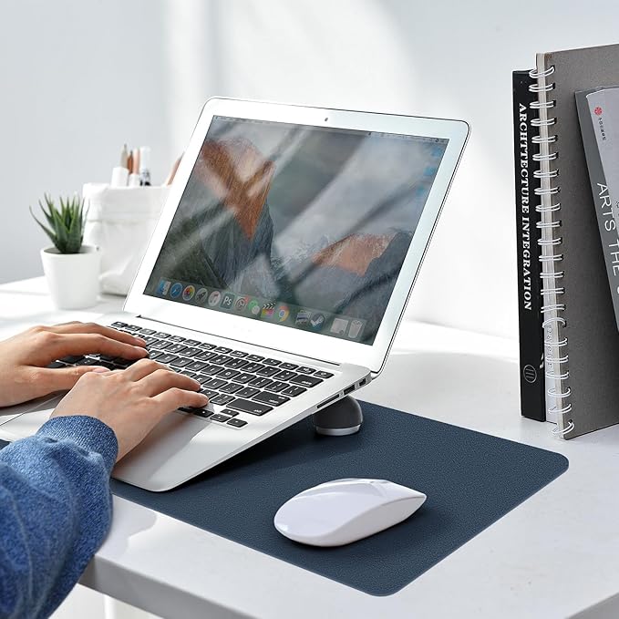 Leather Desk pad Protector, Office Mat, Large Mouse Mat, Non-Slip PU Leather Blotter, Laptop Desk Pad,Waterproof Laptop Computer Desk Keyboard Mat for Office/Work/Home/Decor (Dark Blue, 47in*23in)