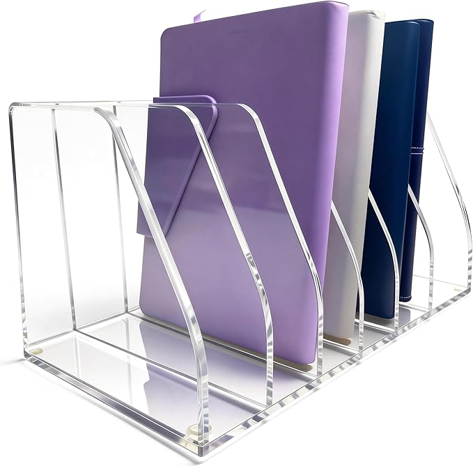 Acrylic Magazine File Holder, 6 Vertical Compartments Desk Document Sorter Organizer, Clear Folder Rack Binder for Office, Tablets, Magazines, Books – Home/Classroom Rack, 5mm Thick