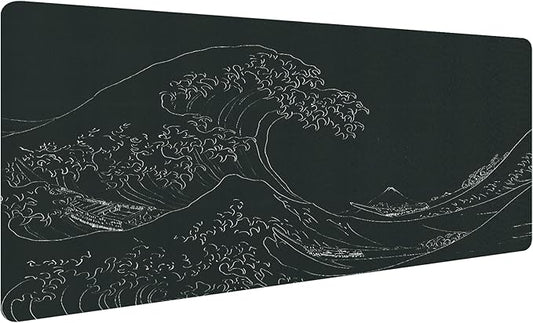 Japanese Gaming Mouse Pad Abstract Black Mouse Pad Clearance Overstock Limited Stock Discontinued Size 31.5x11.8 Inch Black Sea Wave Texture Non-Slip Keyboard Mouse Mat