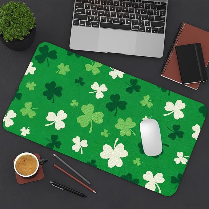 Green Clover Mouse Pad PU Leather Desk Mat Large Waterproof Gaming Pad Non-Slip Keyboard Mouse Pad Writing Pad for Gamer Office&Home