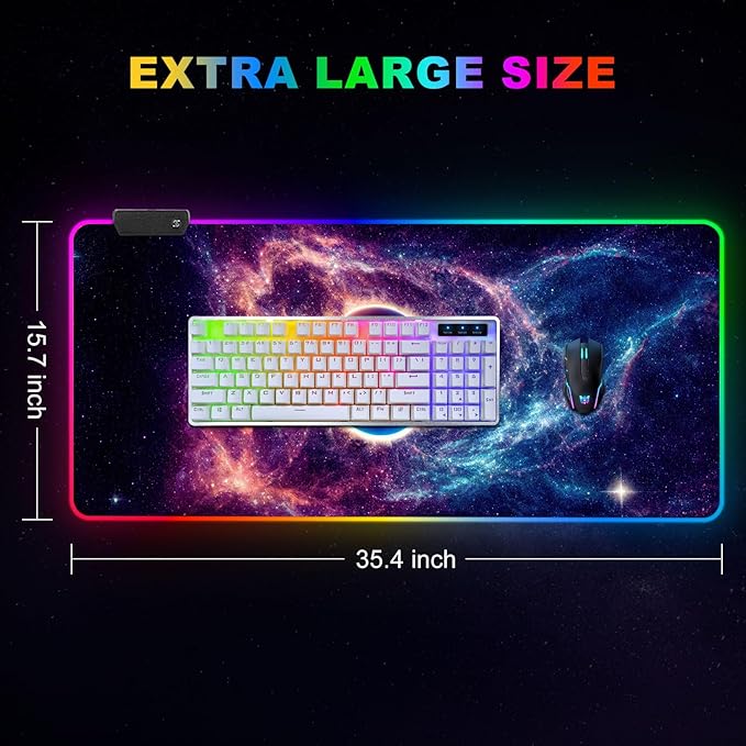 ARTSO RGB Gaming Mouse Pad, Large Mousepad with Led Light, Cosmic Starry Sky Keyboard Pad Gaming Accessories for Desk, Non-Slip Rubber Base Big Mouse Mat for Gamer