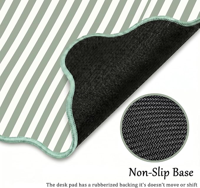 Scalloped Desk Mat Extended Large Cute Striped Mouse Pad Big Desk Pad XXL Aesthetic Stripe Mousepad Gaming Mouse Pad for Keyboard Computer Laptop Home Office Accessories 31.5X15.7Inches Sage Green