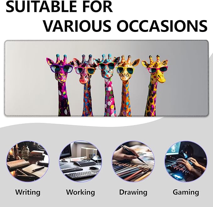 Giraffes Large Mouse Pad, Gaming Mouse Pad, Non-Slip Rubber Base, Office Accessories, Desk Mat, Animal MousePads for School, Work, Home Decor Gifts 31.5" x 11.8"