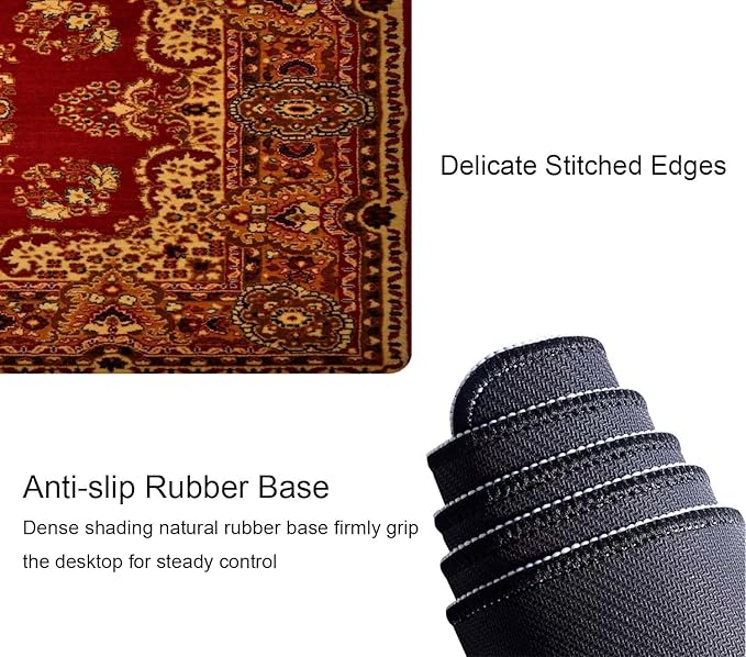 Rug Desk Mat Vintage Retro Boho Large Extended Mouse Pad XL Desk Pad Gaming Mousepad Keyboard Mouse Mat for Computer Laptop 31.5''X11.8'' Non-Slip Rubber Base with Stitched Edges