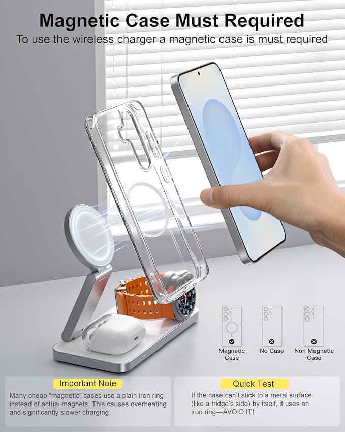 3-in-1 Magnetic Wireless Charging Station for Samsung, Qi2 25W Fast Charger Stand Compatible with MagSafe for Galaxy S26/S25/S24/S23/Z Fold/Flip, Watch Ultra/8/7/6/5 & Buds, with 35W Adapter-White