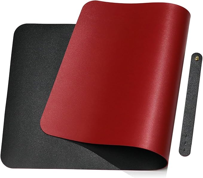 Large Double-Sided Desk Mat, 31.5''×15.7'', PU Leather Mouse Pad, Waterproof Desk Pad, Laptop Leather Desk Mat, Protector for Keyboard and Mouse for Office and Home (Red+Black)