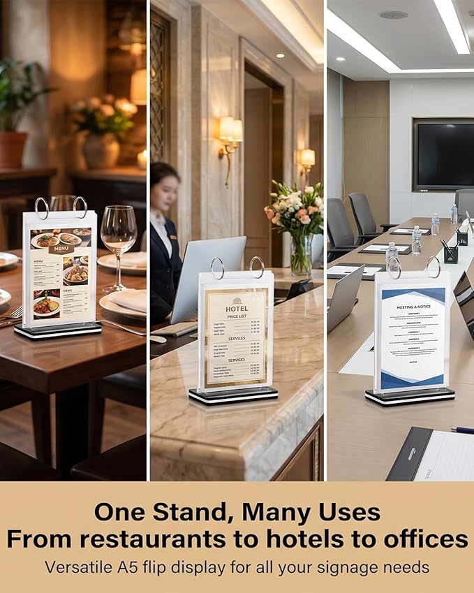 A5 T-shaped Multi Page Flip Acrylic Sign Holder,Page 6 Side 12 Suitable for Restaurants/Offices/Schools/Ad Display