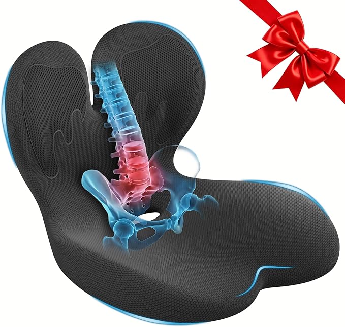 Car Seat Cushion with Lumbar Support for Long Driving Truck RV, Ergonomic Memory Foam Office Chair Cushion for Sciatica, Tailbone & Lower Back Relief, Ideal Gift for Drivers & Office Workers (Black)