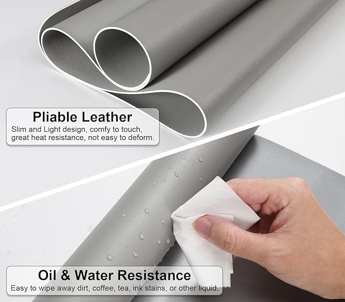 MoKo Desk Mat, Dual-Sided Office Desk Pad Waterproof, Large Protector Mouse Pad for Keyboard and Mouse, Leather Desk Writing Pad Large for Office/Home/Decor, 31.5''x15.7', Light Gray+Silver