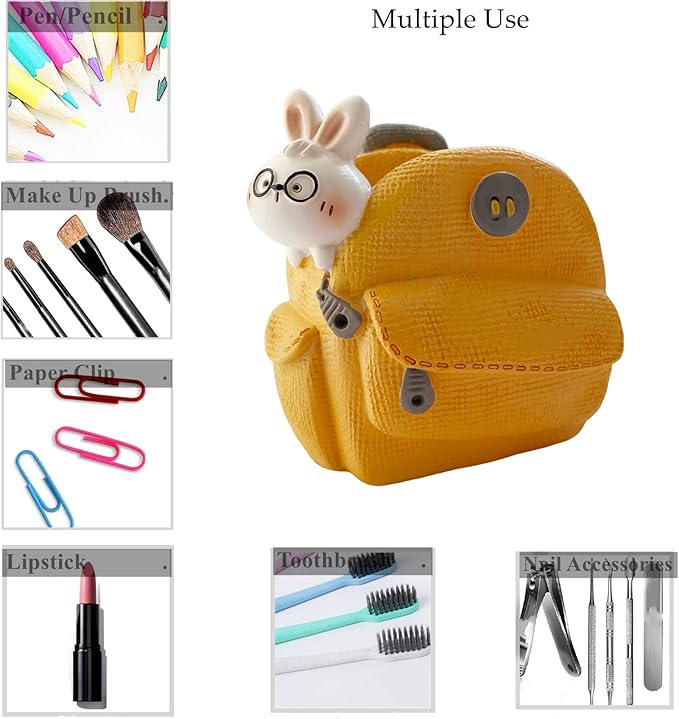 Cute Small Pen Pencil Holder, Kawaii Resin Cat Dog Dinosaur Rabbit Animal Paper Clip Toothbrush Mini Storage Organizer Office Desk Decorations