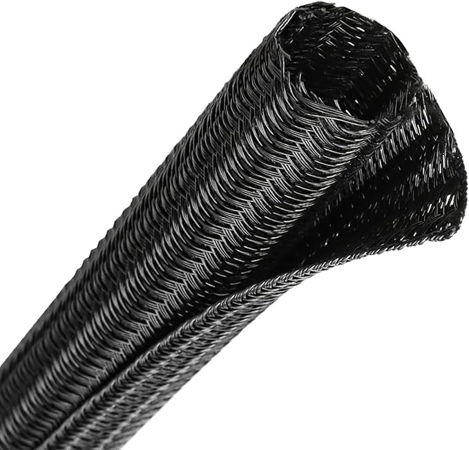 Wire Loom Tubing, 10ft Split Braided Cable Management Sleeve, Flexible Mesh Cord Protector Cable Sleeve for TV Computer (Black, 1/2")