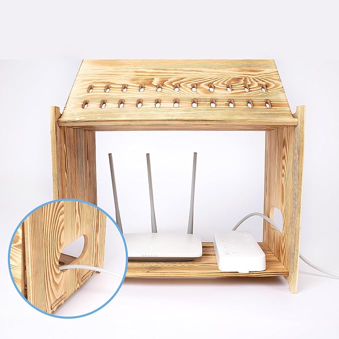 Solid Wood Projector Shelf Router Shelf Projector Stand Router Storage Box Router Cover Organized Modem Cable Power Strip Cable Management Hider Rack by Need Assembly (Flip-top Door)