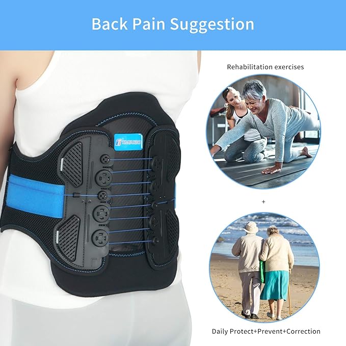 LSO Back brace for lower back with Maximum Decompression Plate&Comfort Curve Back Support New Added with Foam Pad,Dual Pulley System Lumbar Support Belt for Lower Back Pain Relieve,Pre and Post Spine Surgery