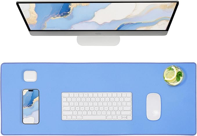 ALOANES Waterproof Mouse Pad, XXXL Gaming Keyboard Pad with Anti-Slip Base, Grain Jacquard Surface, Extend Desk pad for Gamer, Office & Home, Blue Mousepad 35.4"x 15.7"x 0.12"