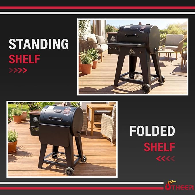 Utheer Folding Front Shelf for Pit Boss Lexington 500 Onyx Pellet Grill, Heavy Duty Steel BBQ Prep Table 19.4" x 12.3", Space Saving Front Grill Shelf, Pit Boss Lexington Accessories