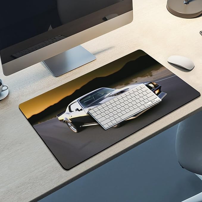Car Large Mouse Pad Gaming Mousepad Classic Automotive Black Cool American Muscle Car Desk Mat for Keyboard and Mouse Mat Non-Slip Rubber Desk Pad 40X75cm