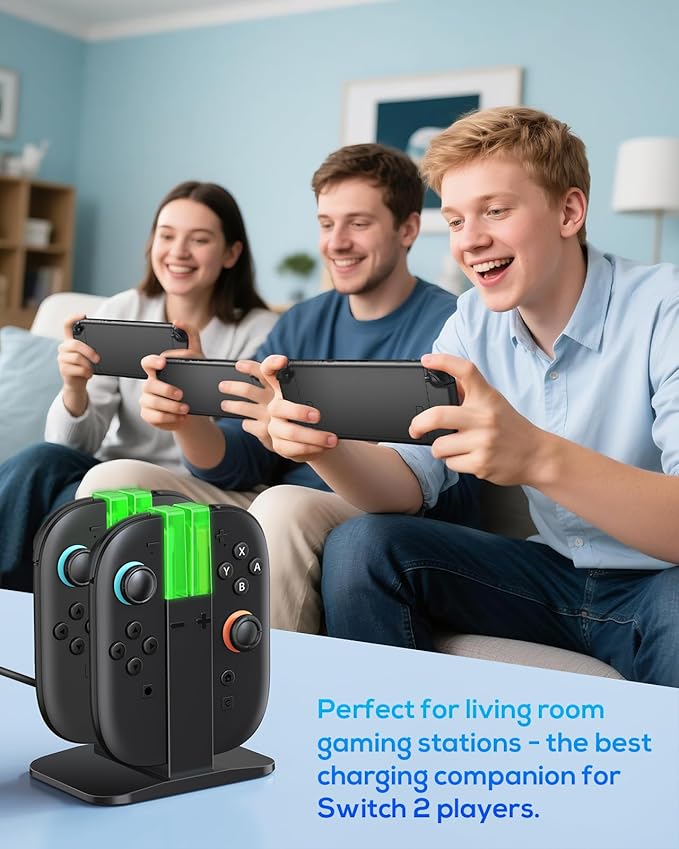 Charging Dock for Joycon 2 Controller, Charger Dock Station for Nintendo Switch 2 Accessories Kits with a USB Type-C Charging Cord (Black, 7.9 inch Switch 2)