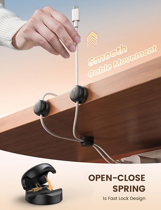 Lamicall Spring Cable Clips, Desk Office Accessory - 12Pack Compact Office Organizer Holder, Mother's Day for Mother, Cable Management Clips, Nightstand Phone Charging Cord Holder Wire Organizer
